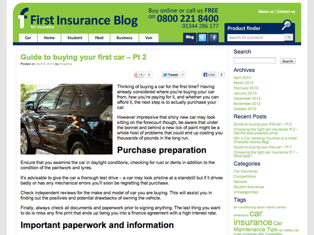 First Insurance Blog - Wordpress Development